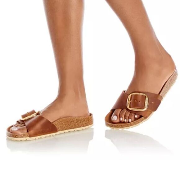 Birkenstock Brown Slide Sandals with Gold Buckle SIZE 39 - Picture 6 of 13